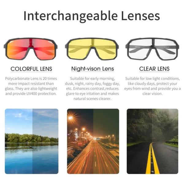 KAPVOE Cycling Glasses – Unisex Sports Outdoor Sunglasses (1 Lens/3Lens Configuration) - Image 4
